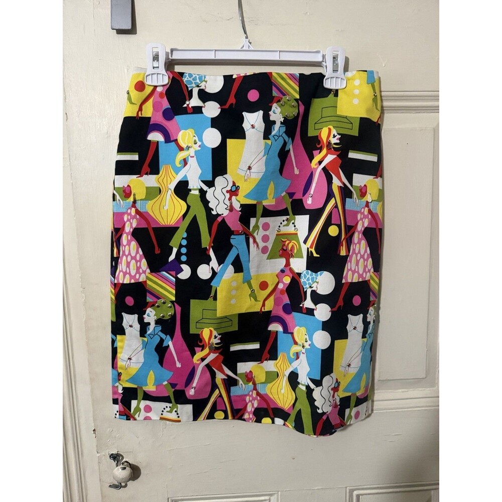 Andrea Viccaro Colorful Fashion Print Pencil Skirt Size 8 Mod Art Rhinestone